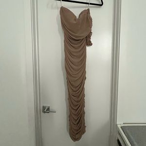 JLux Label TAN DENISE RUCHED DRESS